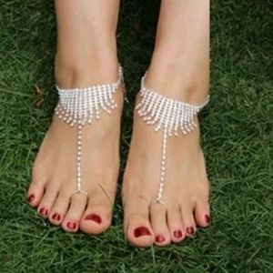 Crystal Rhinestone silver barefoot sandal beach